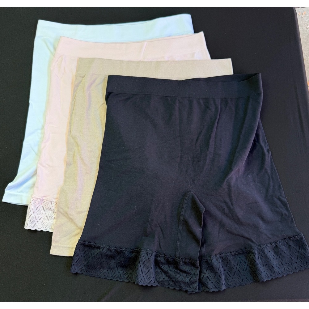Breezies 4 Pack Seamless Lace Trim Slip Shorts Small Multicolor Shapewear New